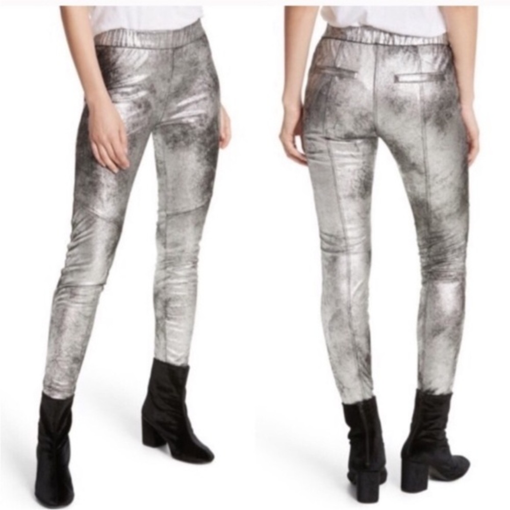 Free People Metallic Silver Foil Leggings